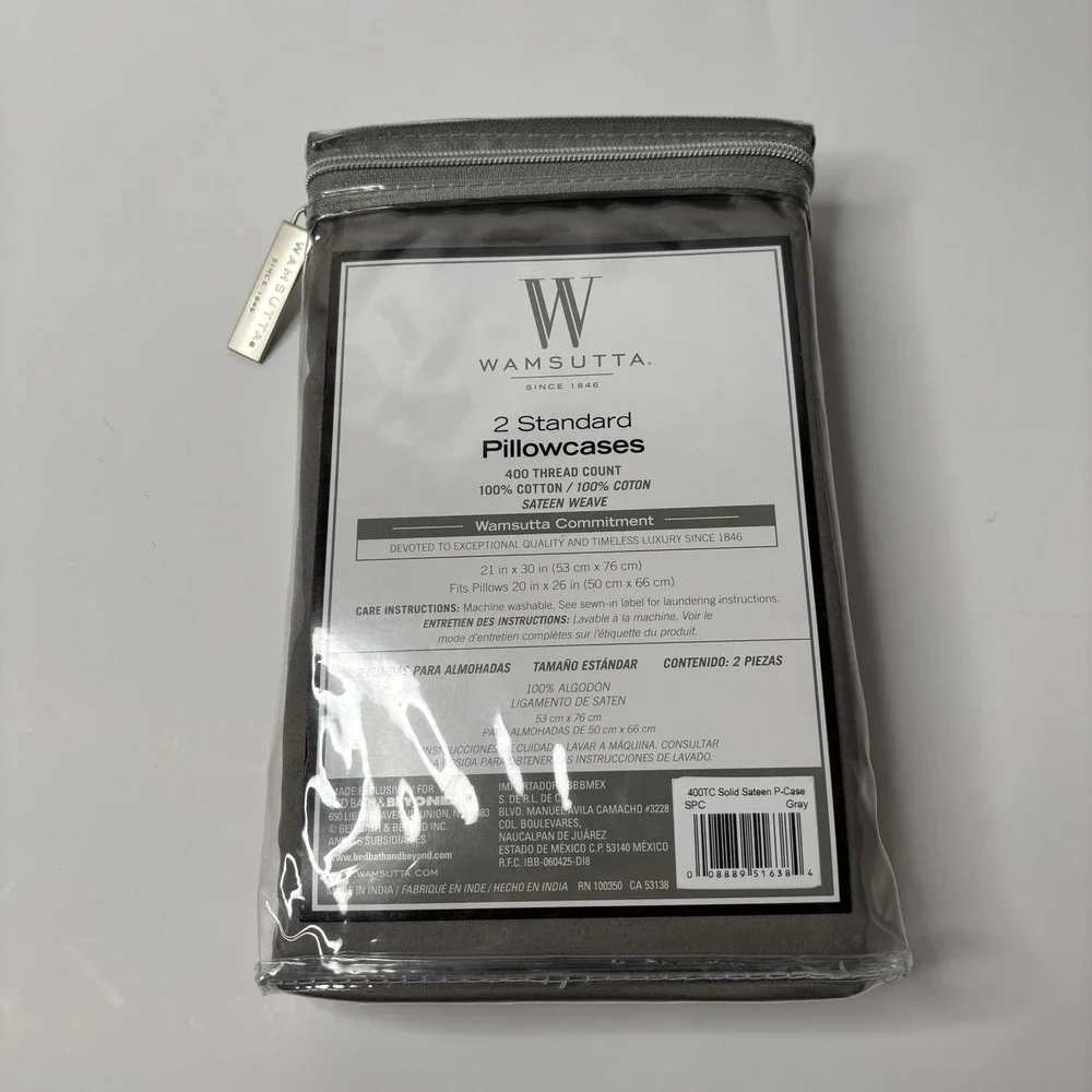 Wamsutta 400 Thread Count 100% Cotton 2 Standard Pillowcases Gray Sateen Weave
